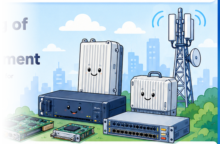 Cartoon telecom equipment and mobile tower